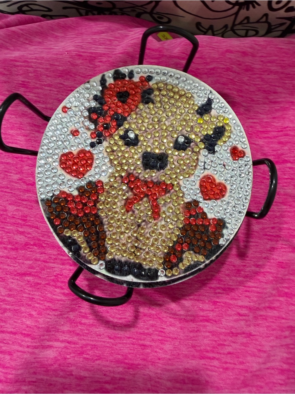 Rhinestone Puppy Decorative Serving Trivet - Pink Handmade coasters